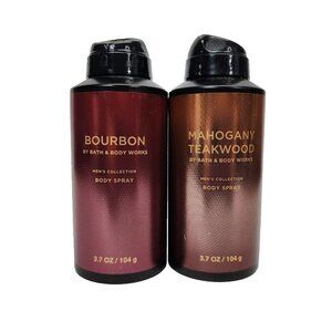 2 Bath and Body Works BOURBON & Mahogony Teakwood Body Spray for Men 3.7 OZ